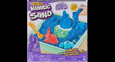 Kinetic Sand - Zandbak-set met 454 g blauw origineel Kinetic Sand - opbergzandbak 4 vormen en gereedschap - Sensorisch speelgoed