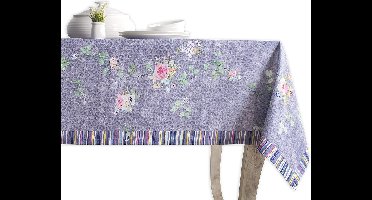 Tafelkleed 160 cm x 220 cm, 100% katoen, decoratief rechthoek tafelkleed voor moederdaggeschenken, schattige rozenlavendel, landelijke tuin, lente/zomer