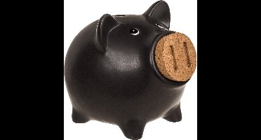 Out of the Blue Spaarvarken met ingooi snuit/dop - keramiek - 15 x 12 cm - zwart - spaarpot