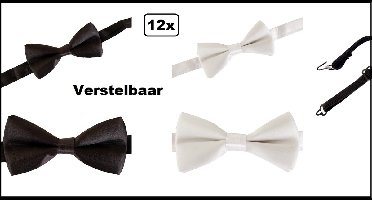12x Vlinderstrik zwart en wit - verstelbaar - Black and White - Festival thema feest party gala feest hollywood