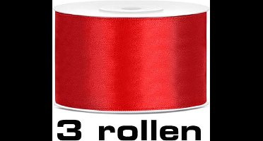 Partydeco - Satijn Lint Rood (38mm/rol 25m, set 3 rollen)