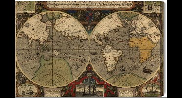 Schilderijkoning - Canvas Schilderij Oude Wereldkaart - 40 x 30 cm