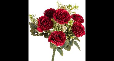 Chaks Rozen kunstbloemen boeket - 6x - rood - H43 cm