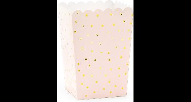 Partydeco Popcorn/snoep bakjes - 6x - roze/goud stippen - karton - 7 x 7 x 12 cm - feest uitdeel bakjes
