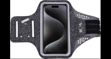 Hardloop telefoonhouder Geschikt voor iPhone 15 Pro - Sportarmband - Reflecterend -Ruimte voor sleutel - Zwart