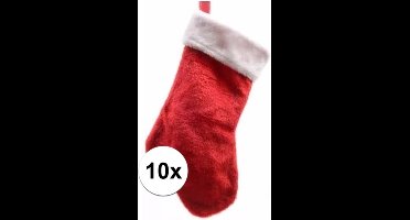 Decoris Kerstsok - 10x - rood/wit - 40 cm - pluche - kerstversiering sokken