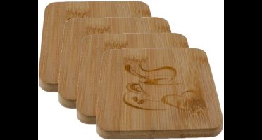 Set van 12x stuks houten vierkante glazen onderzetters 10 x 10 cm