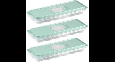 PlasticForte IJsblokjesvorm met deksel - 3x - 12 ijsklontjes - kunststof - mintgroen - ijsblokjes maken