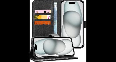 Hoesje geschikt voor iPhone 15 - Book Case Kunstleer Pasjeshouder Zwart