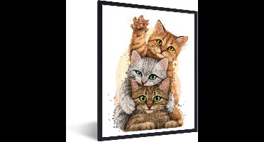 PosterMonkey - Poster - Fotolijst - Kittens - Katten - Dieren - Tekening - Kader - Foto in lijst - 60x80 cm - Poster frame - Poster kat - Foto met lijst - Kamerdecoratie