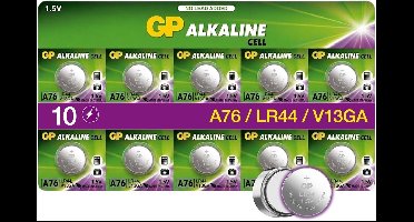 GP Extra LR44 batterij - 10 stuks knoopcel alkaline 1,5V | Batterijen LR44 (compatibel met V13GA, AG13, A76, L1154F, LR 44)