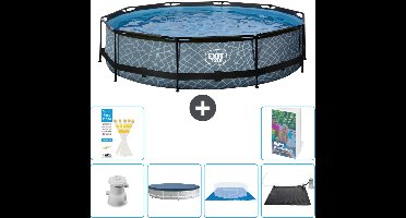 EXIT Rond Stone Frame Zwembad - 360 x 76 cm - Inclusief Pomp - Afdekzeil - Grondzeil - Solar Mat - 7-delig