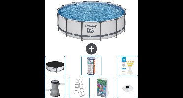 Bestway Rond Steel Pro MAX Zwembad - 427 x 107 cm - Grijs - Inclusief Pomp - Ladder - Afdekzeil - Filter - Verlichting - 8-delig