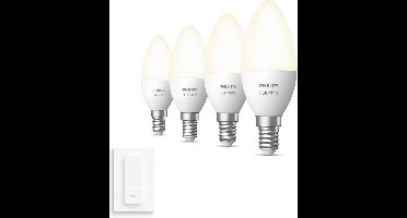 Philips Hue Uitbreidingspakket - E14 - met 4 Kaarslampen - Warmwit Licht - Incl. 1 Hue Dimmer Switch - Hue White
