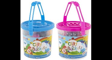 2 buckets met klei | Jongens & meisjes klei bucket met allebei 12 kleuren boetseerklei