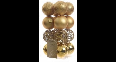 Decoris Kerstballen - 16x st - goud - D6 cm - kunststof - kerstversiering - kerstboomversiering