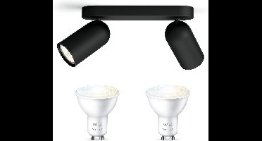 WiZ Pongee Opbouwspot (Zwart) - Warm tot Koelwit Licht - Plafondspot met 2 Lichtpunten - GU10 - Te bedienen via WiFi