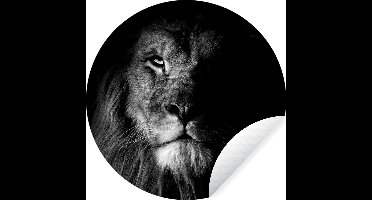 WallCircle - Muurstickers - Behangcirkel - Leeuw - Dier - Zwart - zwart wit - ⌀ 30 cm - Muurcirkel - Zelfklevend - Ronde Behangsticker