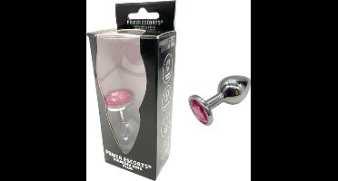Power escorts - Diamond King Plug - Medium - 8 x 3,5 cm - aluminium met roze steen - BR137M