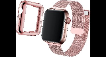 Hoesje + Bandje geschikt voor Apple Watch 40 mm Series 4 - Roségoud Milanese Band