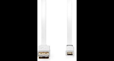 Nedis USB-Kabel - USB 2.0 - USB-A Male - USB Micro-B Male - 480 Mbps - Verguld - 1.00 m - Plat - PVC - Wit - Window Box