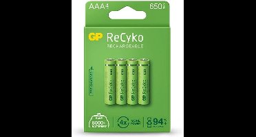 8 Stuks (2 Blisters a 4st) - GP R03/AAA GP ReCyko+ 650 Series 650mAh oplaadbaar