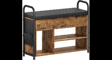 Schoenenbank - schoenenrek met binnenopslag - rustiek bruin en zwart - 30 x 80.6 x 62.5 cm