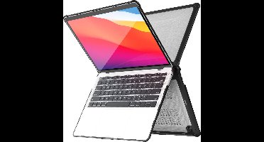 Hoes Geschikt voor Macbook Air 13 inch Hoes Zwart shockproof heavy duty hoesje - Macbook Air M1 2021 2020 2019 2018 / A2337 A2179 A1932 case met Opvouwbare kickstand hoes hardcover
