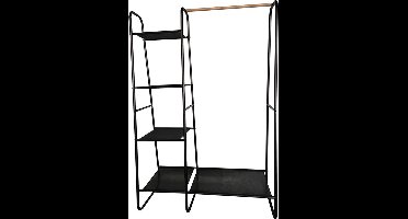 Perel Kledingrek met hangstang en 5 schappen, stevige ijzeren buisconstructie Ø 19 x 0.6 mm, ideaal voor het opbergen van kleding en accessoires, 100 x 40 x 150 cm, metaal, zwart