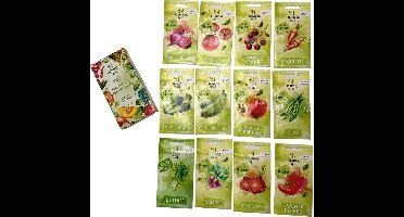 MGM Trading 12 Groentezaadjesmix - 5100 Zaadjes - Tomaat, Paprika, Ui, Sla, Courgette, Komkommer, Cherrytomaat, Wortelen, Erwten, Rode Biet, Cayennepeper Klaar Om Buiten Geplant Te Worden, Kweek Uw Eigen Tuin