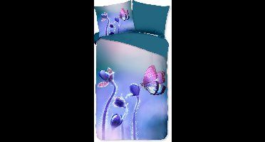 Pure dekbedovertrek bloemen en een vlinder - 1 persoons 140x200/220 cm - Multi - Microvezel