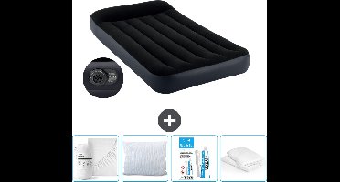 Intex Luchtbed - 1-Persoons - 99 x 191 x 25 cm - Blauw - Inclusief pomp - Hoeslaken - Kussen - Kussenbeschermer en Reparatieset