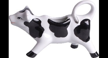 Svenska Living Melkkannetje Koe - keramiek - wit/zwart - 7x19 cm - schenkkannetje met handvat staart