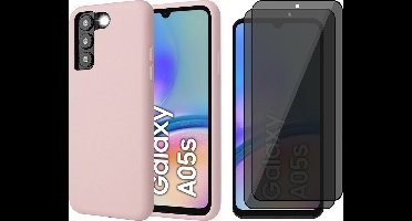 Hoesje geschikt voor Samsung Galaxy A05s - 2x Privacy Screenprotector Volledig Dekkend Glas - Mat Back Case Roze