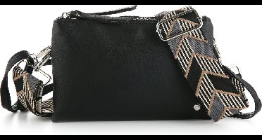 Crossbody Schoudertas - Crossbodytas - Imitatie Leer - Luxe Geweven Schouderband - Zwart - Dames