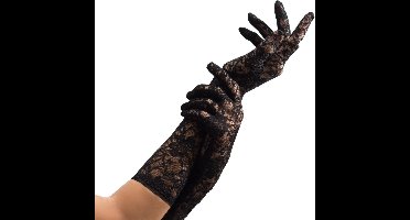 Partychimp Voordeelverpakking 6 pack Handschoenen Kant Dames Accessoires Carnavalskleding Dames - Polyester – Zwart – 6 pack