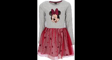 Disney Minnie Mouse Jurk - Lange Mouw - Tule - Grijs/Cerise - Maat 110/116