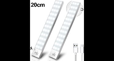 Merdoo Kastverlichting LED met bewegingssensor - Keukenverlichting op batterij - USB-C Oplaadbaar - Magnetisch - Dimbaar-LED Kast Verlichting - Draadloos - 3 Kleurtemperaturen - Zilver -20cm (2-PACK)