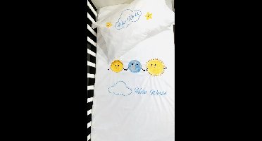 Gepersonaliseerde geborduurde set voor baby in satijn(dekbedovertrek 100x150cm + kussensloop 35x50cm)met de maan, aarde en de zon/Personalized Embroidered set for baby In Satin(Duvet cover100x150cm+ pillowcase 35x50cm)with the Moon, Earth and Sun