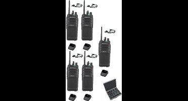 Set van 5 Kenwood TK-3701D met d-shape oortje, koffer en tafellader