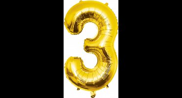 Folie ballon cijfer 3 jaar cijferballon verjaardag versiering goud 86 cm