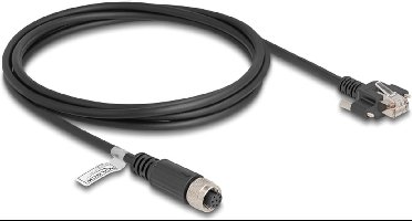 Delock M12 Cable A-coded 8 pin female to RJ45 plug with screws Cat.5e FTP 2 m black