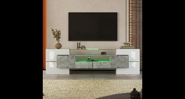 Modern TV-meubel met LED-verlichting - Hoogglans lowboard TV kast dressoir - voor woonkamermeubel - MDF-Wit en Grijs 200 cm