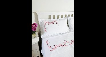 Geborduurd volwassenenset in satijn (dekbedovertrek 140 x 200 cm) met kersenbloemen voor eenpersoonsbed/Embroidered adult set in Satin (duvet cover 140 x 200 cm) with cherry flowers for single bed