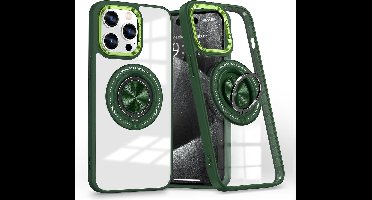 Hoesje Geschikt voor iPhone 15 Pro Max hoesje voor Magsafe Transparant hard case Groen - kickstand Draaibare Ring Houder