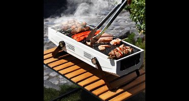 2 in 1 compact BBQ wit - GrillMaster Compact Series - BBQ Grill & Roker - Wit - Ruimtebesparend - Verstelbare Ventilatie - Draagbaar