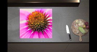 Inductieplaat Beschermer - Close-up van Binnenkant Roze Zonnehoed Bloem - 60x55 cm - 2 mm Dik - Inductie Beschermer - Bescherming Inductiekookplaat - Kookplaat Beschermer van Zwart Vinyl