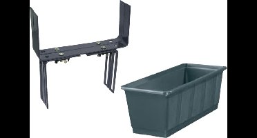 Kunststof plantenbak antraciet grijs rechthoekig 40 cm met 2 verstelbare balkon/muurbeugels