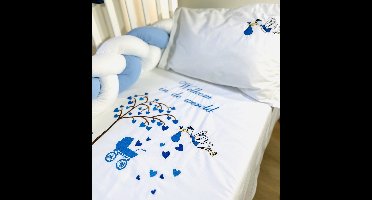 Wit-blauwe gevlochten wiegbumper van 3 meter/White-Blue Braided Crib Bumper 3 m