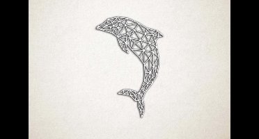 Line Art - Dolfijn - M - 88x60cm - Wit - geometrische wanddecoratie